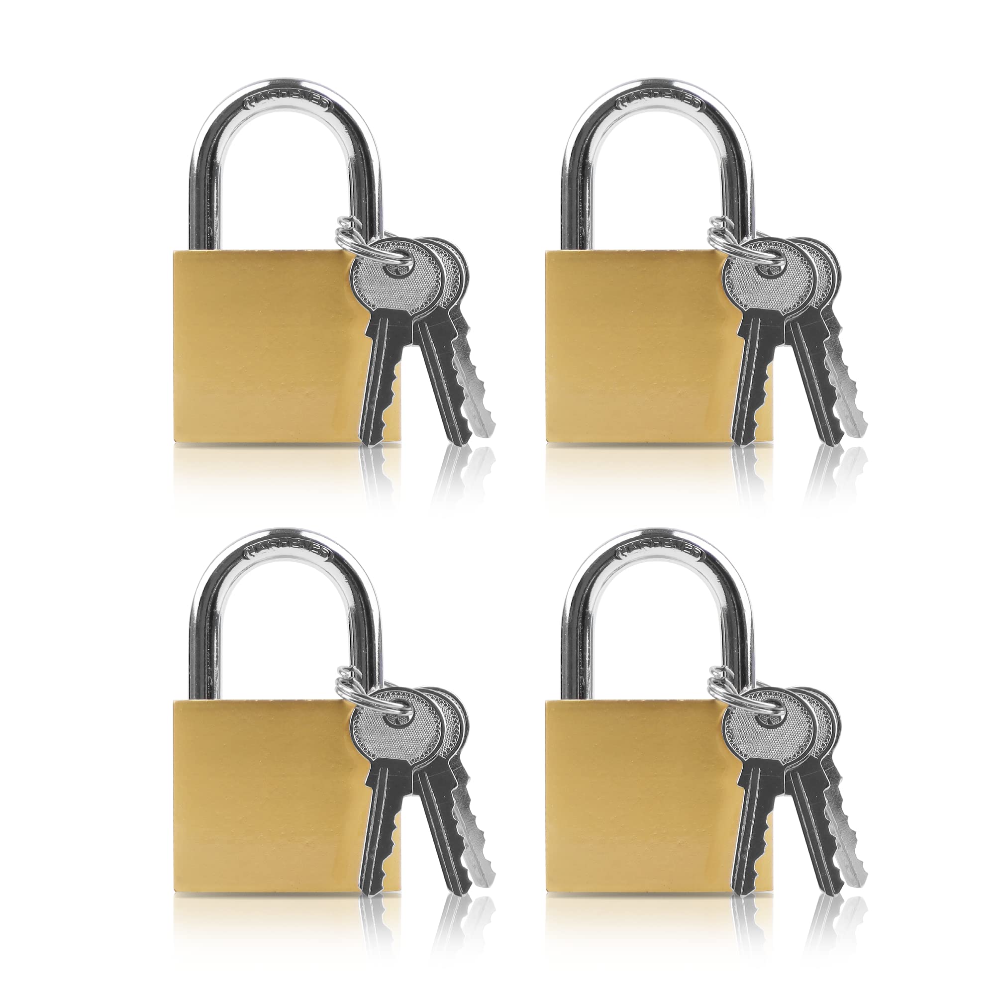 Lamondre 4 Padlocks, 32mm Small Mini Key Padlocks for Gym Locker, Travel Bags, Cabinets (Keyed Alike)