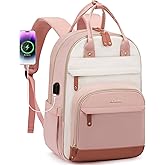 LOVEVOOK Backpack for Women,Laptop Backpack Women,Fits 15.6 Inch Laptop Bag,School Backpacks,Fashion Travel Work Anti-theft Bag,Waterproof Business Computer College Backpack Purse,Pink-Beige