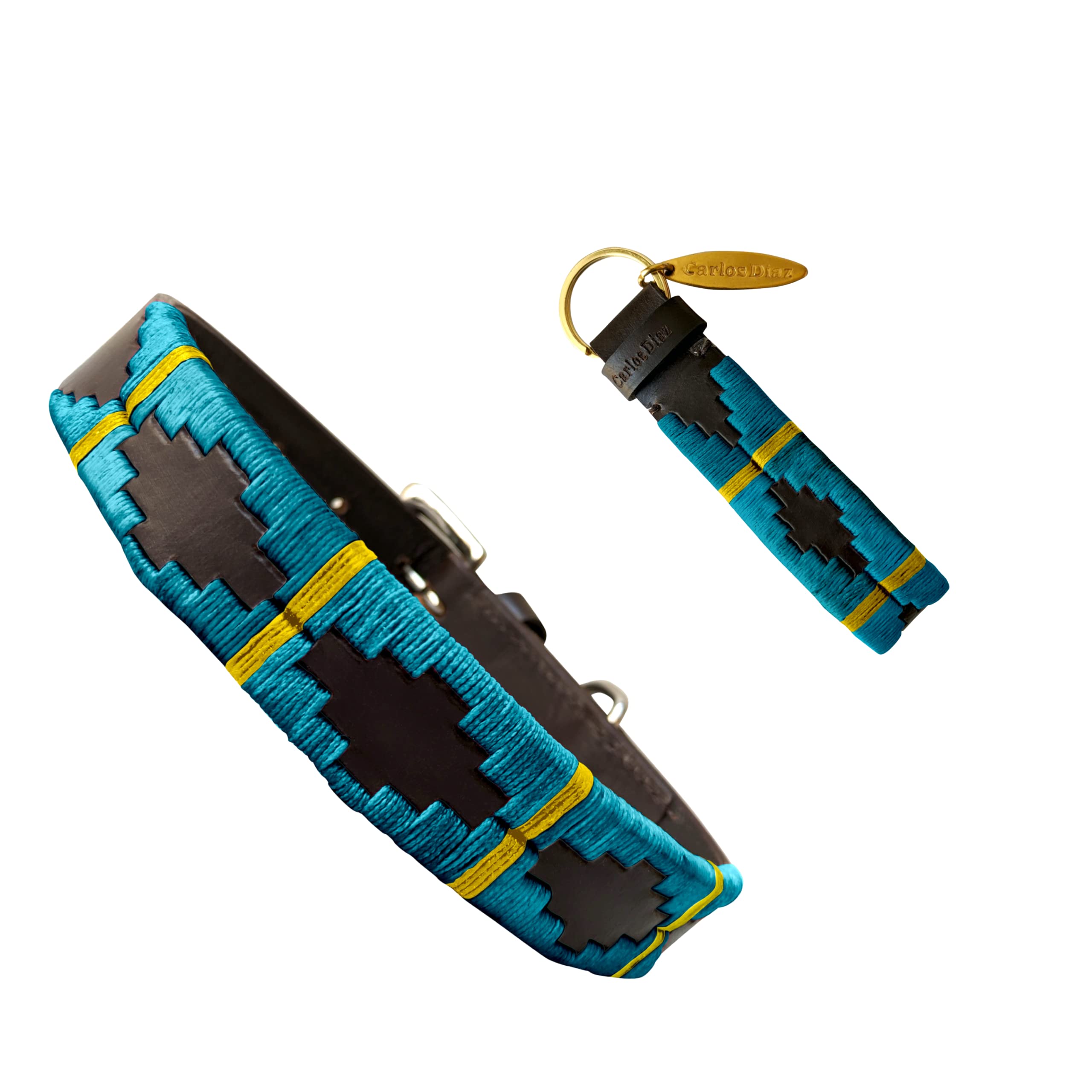 Carlos Diaz Genuine Leather Waxed Embroidered Polo Dog Collar XXS