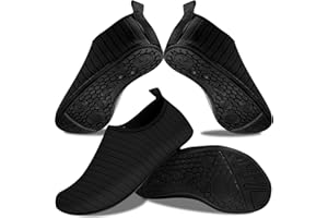 Famoby 2 Pairs Beach Shoes Quick-Dry Aqua Socks Swim Pool Camping Water Shoes Yoga Exercise Wear Sport for Women Men(Black) 10-11 Women/9-10 Men; 7-8 Women/6-7Men