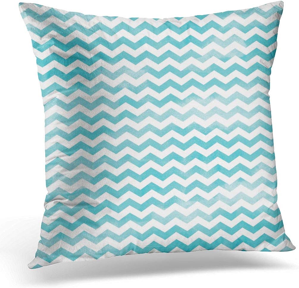 Awowee Cushion Cover 50x50cm/20x20inches Pastel White Chevron Pattern on Light Blue Watercolor Chic Home Decor Throw Pillow Cover Square Pillowcase for Bed Sofa