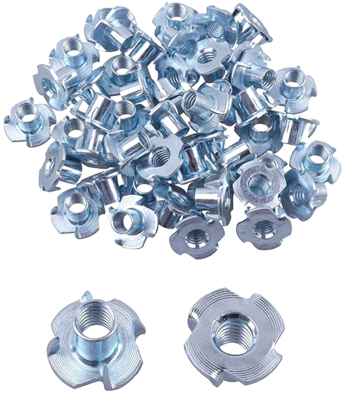 TERF® M6 (6mm) X 9mm Steel 4 - Pronged Tee Nut Four Pronged T Nut Use For Carpenter Woodworking Furniture Craft Rock Climbing Hold DIY and Multi Purpose Use - Pack of 10