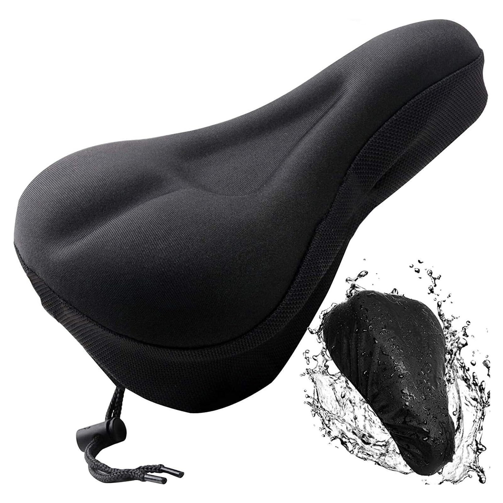 Black Bike Seat Cushion, Gel Bike Seat Cover with a Bike Waterproof Seat Cover , Extra Soft and Comfortable Bike Seat Cover Waterproof, for Indoor and Outdoor Bike Saddle Covers & Cushions