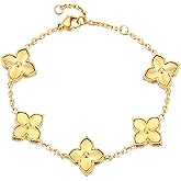 Four Leaf Clover Bracelet for Women 14K Gold Plated Dupes Stainless Steel Link Bracelet Wrist Jewelry (14K Gold)