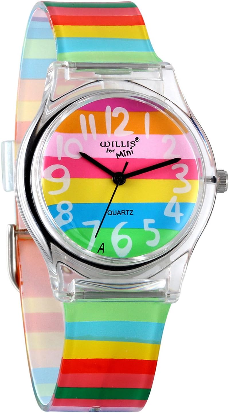 Kids Watch Rainbow Colorful Girls Wristwatch Analog Quartz Silicone Sports Watch Cute Lovely Time Teacher with Waterproof Dial and Strap