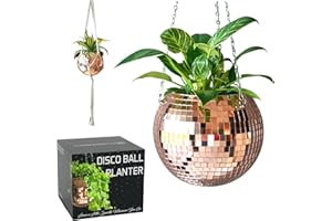 SCANDINORDICA Disco Ball Planter – Disco Ball Plant Hanger, Mirror Disco Planter with Chain and Macrame Hanger, Hanging Plant