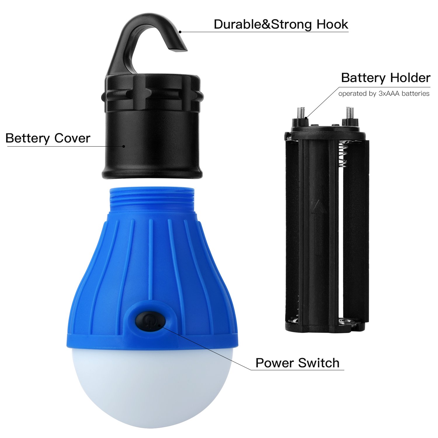 Moobom Battery Powered Tent Light buld Waterproof Portable led Camping Light Bulb Emergency Light for Outdoor Camping Hiking Climbing Fishing or Household Car Repairing,Pack of 3