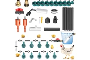 CHAMUTY Complete Set Automatic Chicken Waterer System for Continuous Fresh Water, DIY Chicken Water Feeder with 9 Chicken Water Cups, 1/2" SCH.80 PVC Piping, Brass Pipe Fittings, Ball Valves, Poultry Waterer