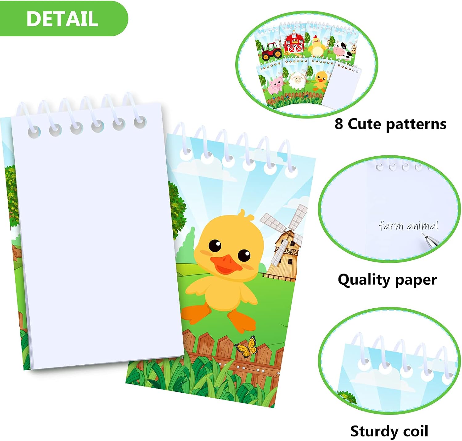 24 Pieces Mini Farm Animal Notepad Cute Barn Pocket Spiral Notepads Back to School Party Notebooks Cow Sheep Tiny Notebook Farmhouse Animal Notepad for Teacher Student Classroom Birthday Party Favor - Image 4