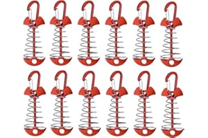 BEANPRECOY 12 Pcs Fishbone Tent Stakes, Deck Anchor Pegs with Carabiners, Windproof Aluminum Deck Tie Down Spring Tent Stakes