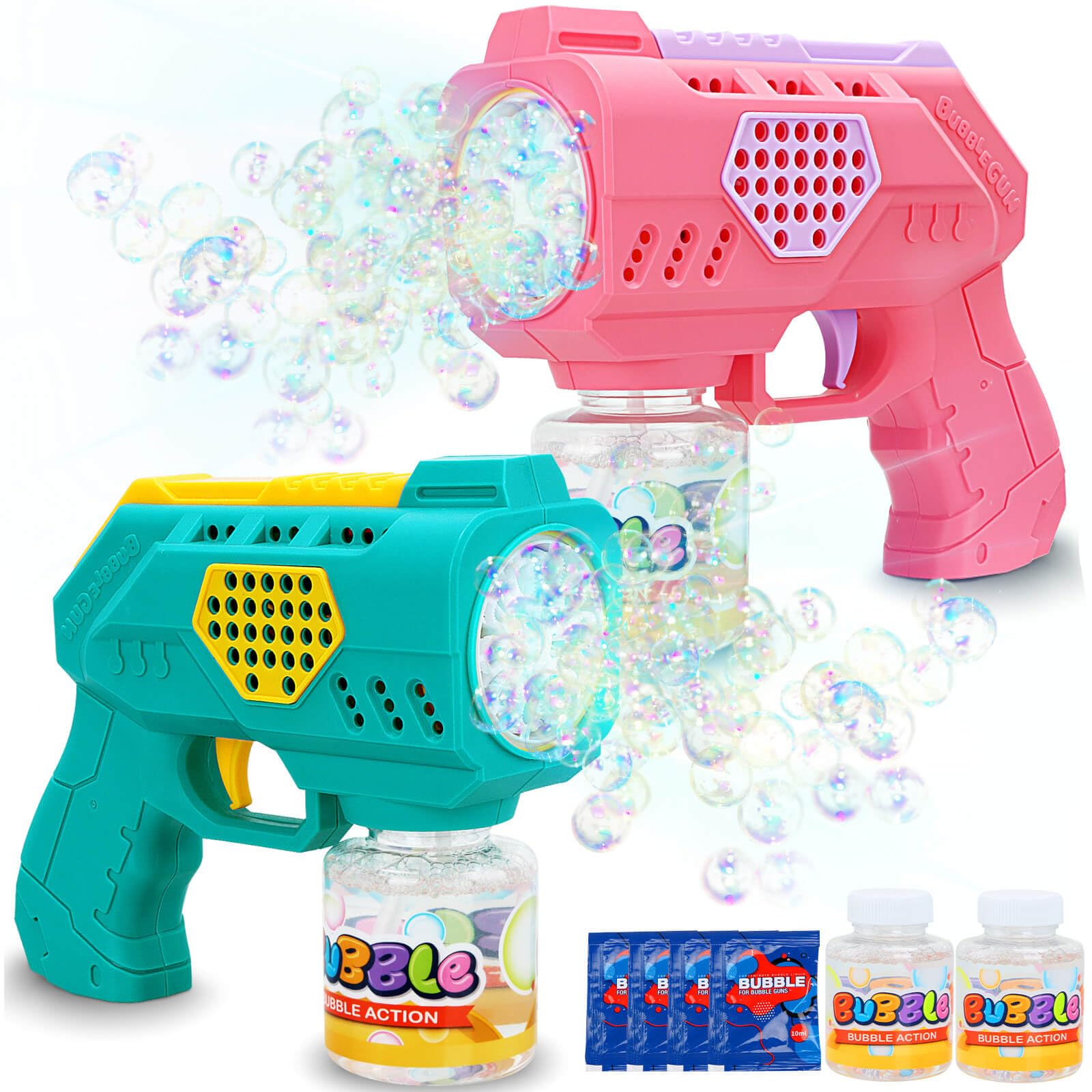 Aooess Toys for Kids 3-8 Year Old: 2 Pcs Bubble Guns for Age 3 4 5 6 7 8 Year Old Children Bubble Blower Toys Birthday Party Gifts Bubble Makers for Toddler Electric Bubble Machine for Kids