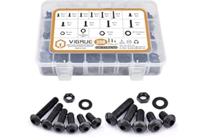 VIGRUE 288PCS M6 M8 Button Head Hex Socket Cap Screws Bolts Nuts Washer Assortment Kit, 10.9 Grade Alloy Steel Black Oxide, Fully Threaded