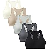 Suekaphin Girls Training Bra Supportive Seamless Sports Bras for Teens Girls with Racerback Removable Pads Pack of 5