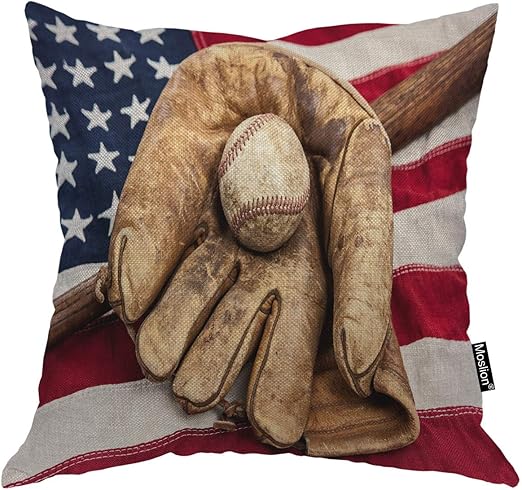 Amazon Com Moslion Flag Pillows Vintage Baseball Bat Glove On