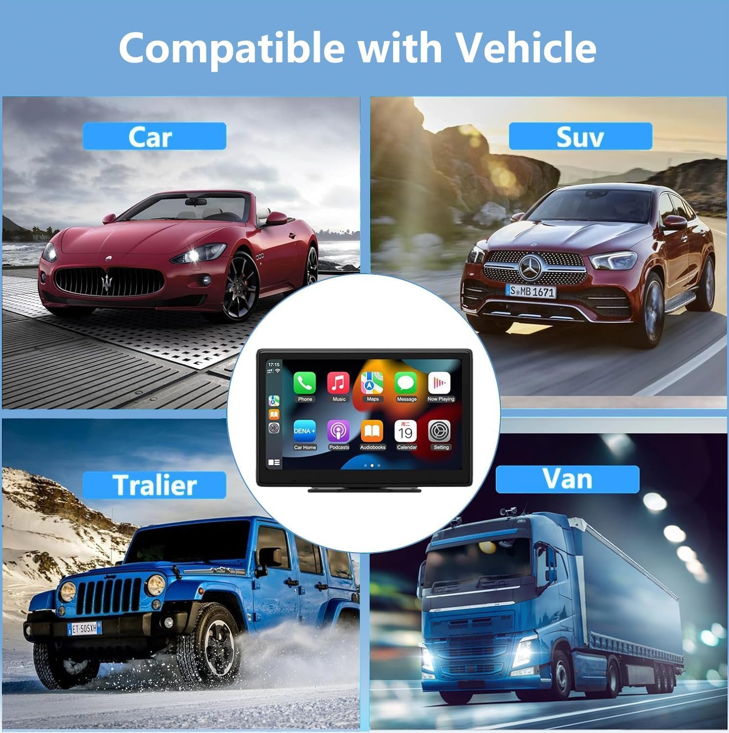 Qulokar 7 Inch Portable Touch Screen Car Stereo with Wireless Carplay & Android Auto,Mirror Link,Bluetooth,AUX,FM,Siri,Voice Control for All Vehicles Q7