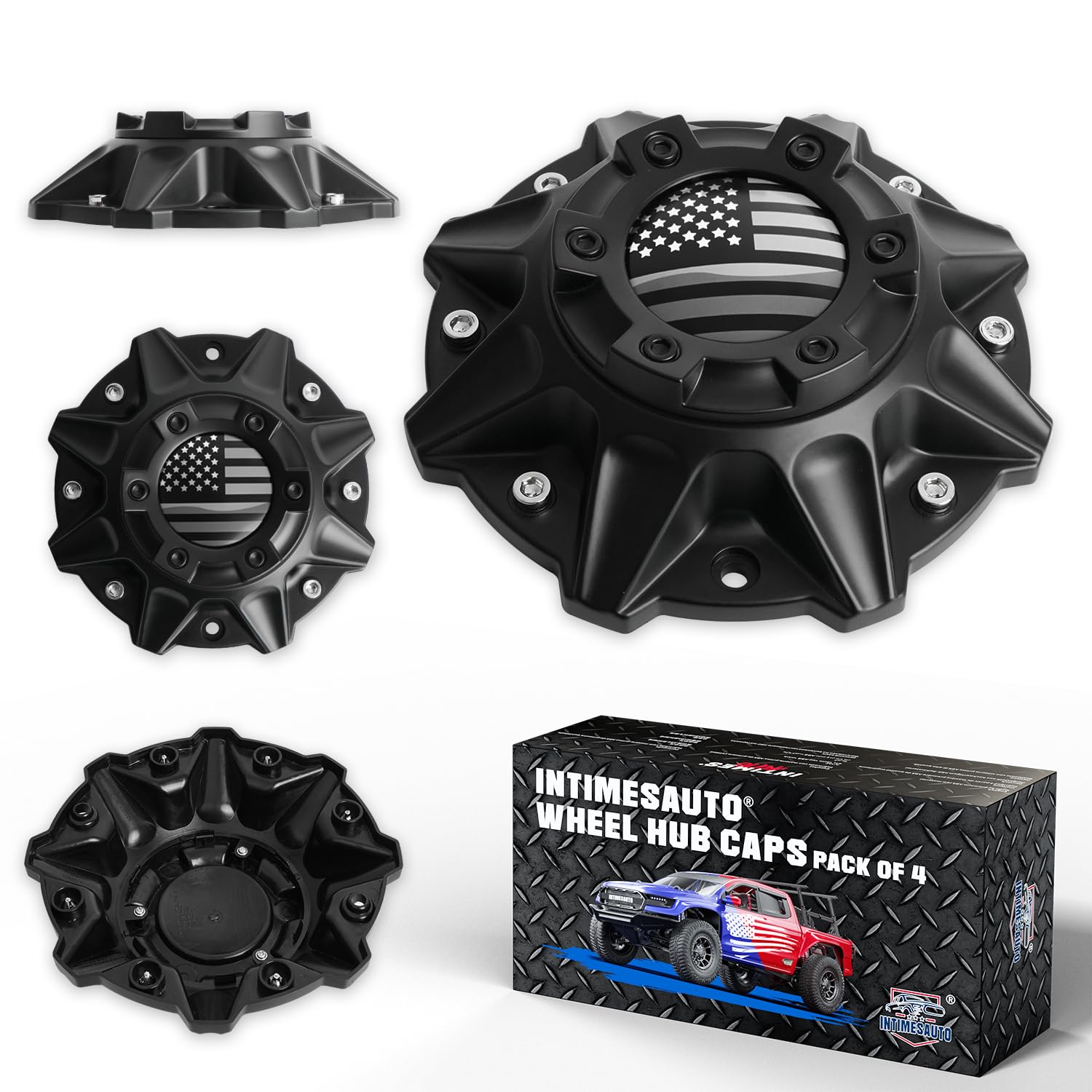Photo 1 of InTimesAuto Wheel Center Hub Caps for Pro Comp 48 Series and Ballistic 845 Morax Replacement Hubcaps, Set of 4 American Flag Style, Premium ABS Material, Recommended for Off-Road Tuning Enthusiasts