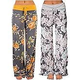 iniber Women's Comfy Pajama Pants Casual Lounge Pant Wide Leg Palazzo Stretch Drawstring Bottoms