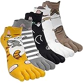 ABTRAV Women's Funny Toe Socks - Five Finger Low Cut Cartoon Toe Separated Cotton Running Ankle Socks
