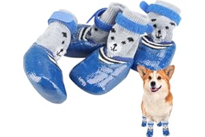 BIXMK 4pcs Dog Boots Waterproof Shoes Breathable Socks, with Anti-Slip Sole and Adjustable Magic Tape All Weather Protect Paws Only Fit for Small Dog(Blue, M)