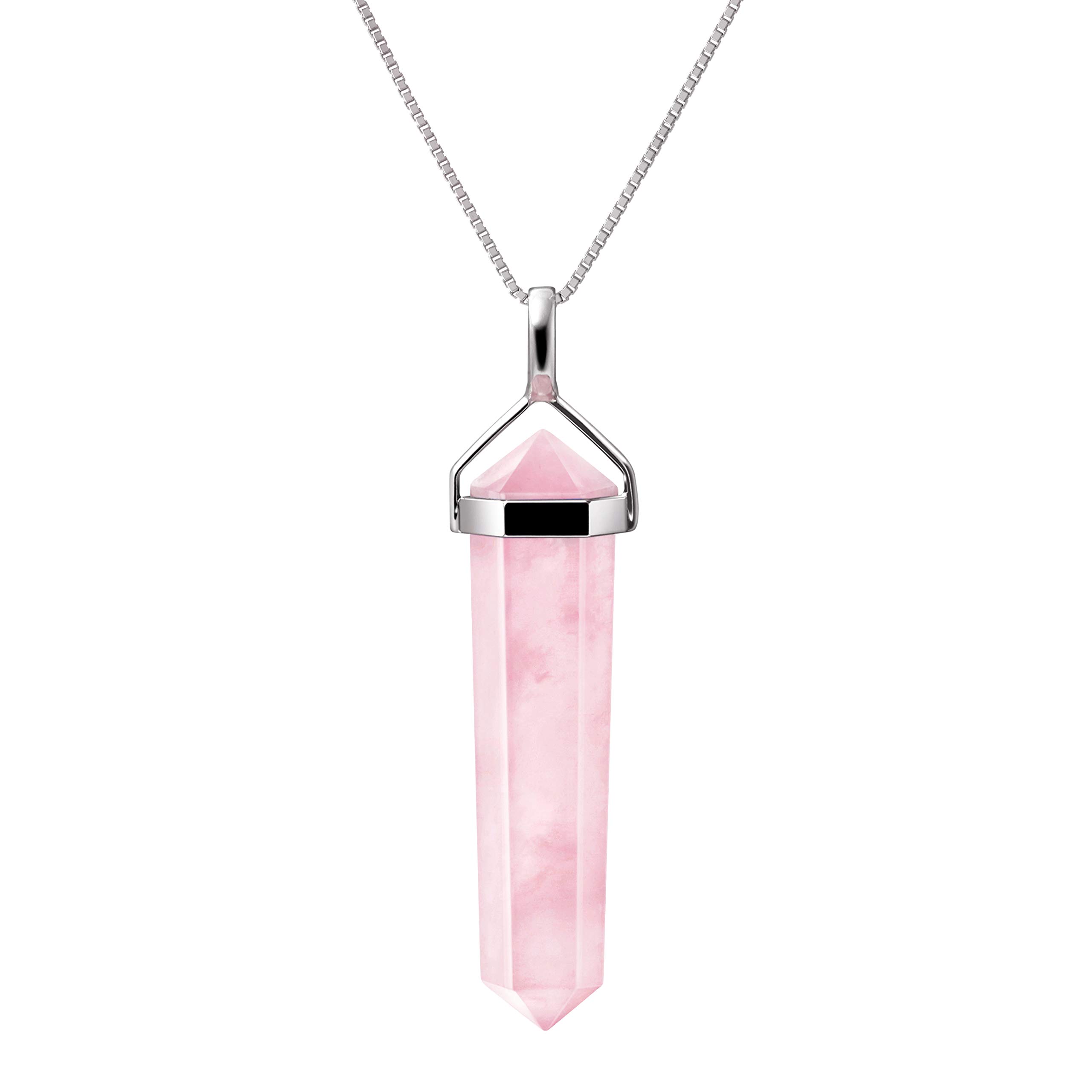 Franki Baker Pink Kunzite Gemstone Double Point Pendant Necklace on Sterling Silver Chain: Length: 45cm