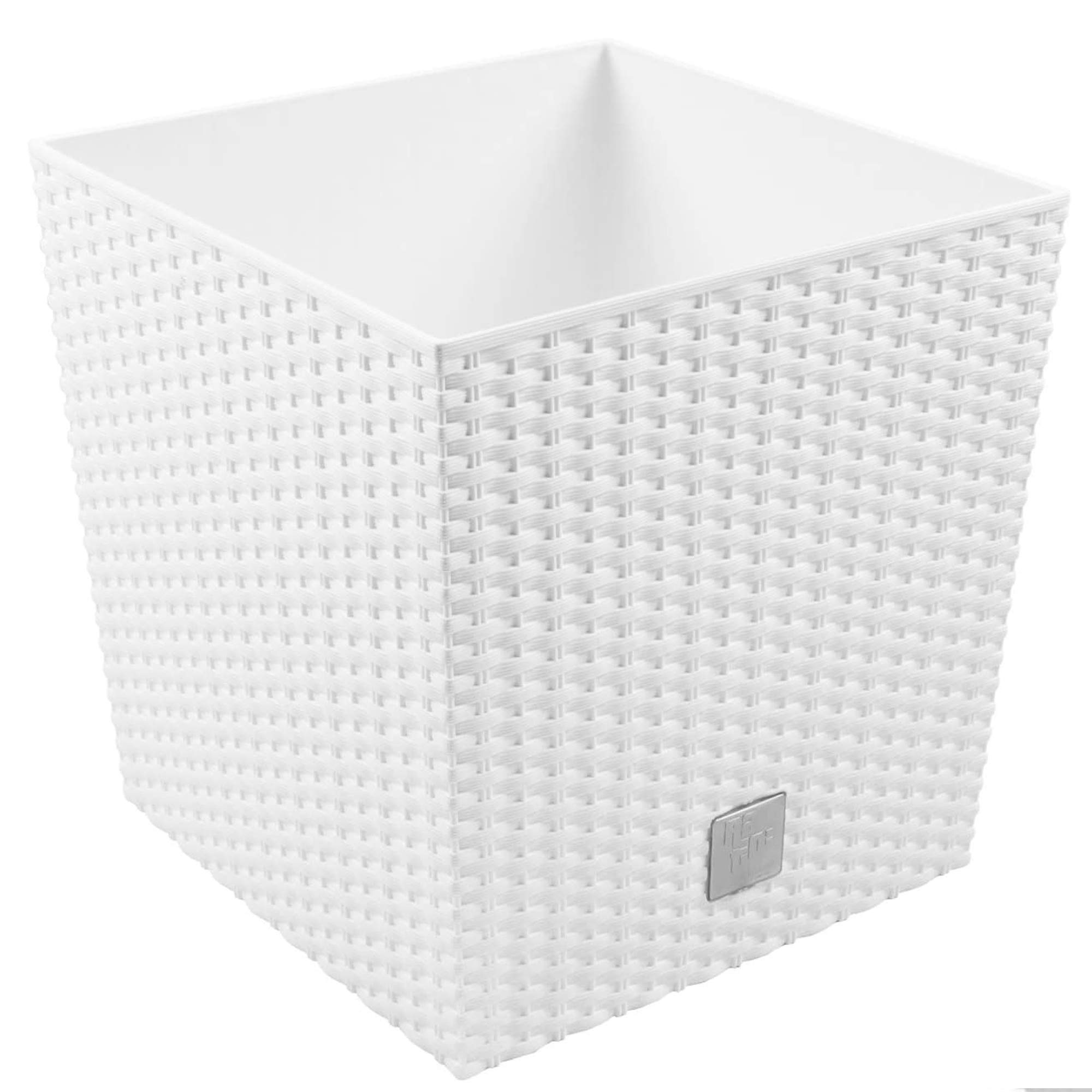Prosper Plast DRTS225L-S449 22.3 x 22.3 x 22.8 cm "Rato" Low Flowerpot - White - 2 part set (with insert pot)