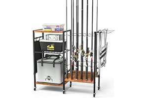 Vdamu Fishing Rod and equipment Holders - Fishing Gear Fishing Equipment Organizers, Fishing Pole Holders with Casters Up to 12 Fishing Rods, for Garage Home