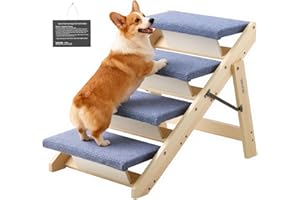 VEVOR Wood Pet Stairs, 4-Step Dog Stairs for Beds, Sofa & Cars, 150 lbss Load Capacity, Floded Flat Design, Stable & Sturdy C