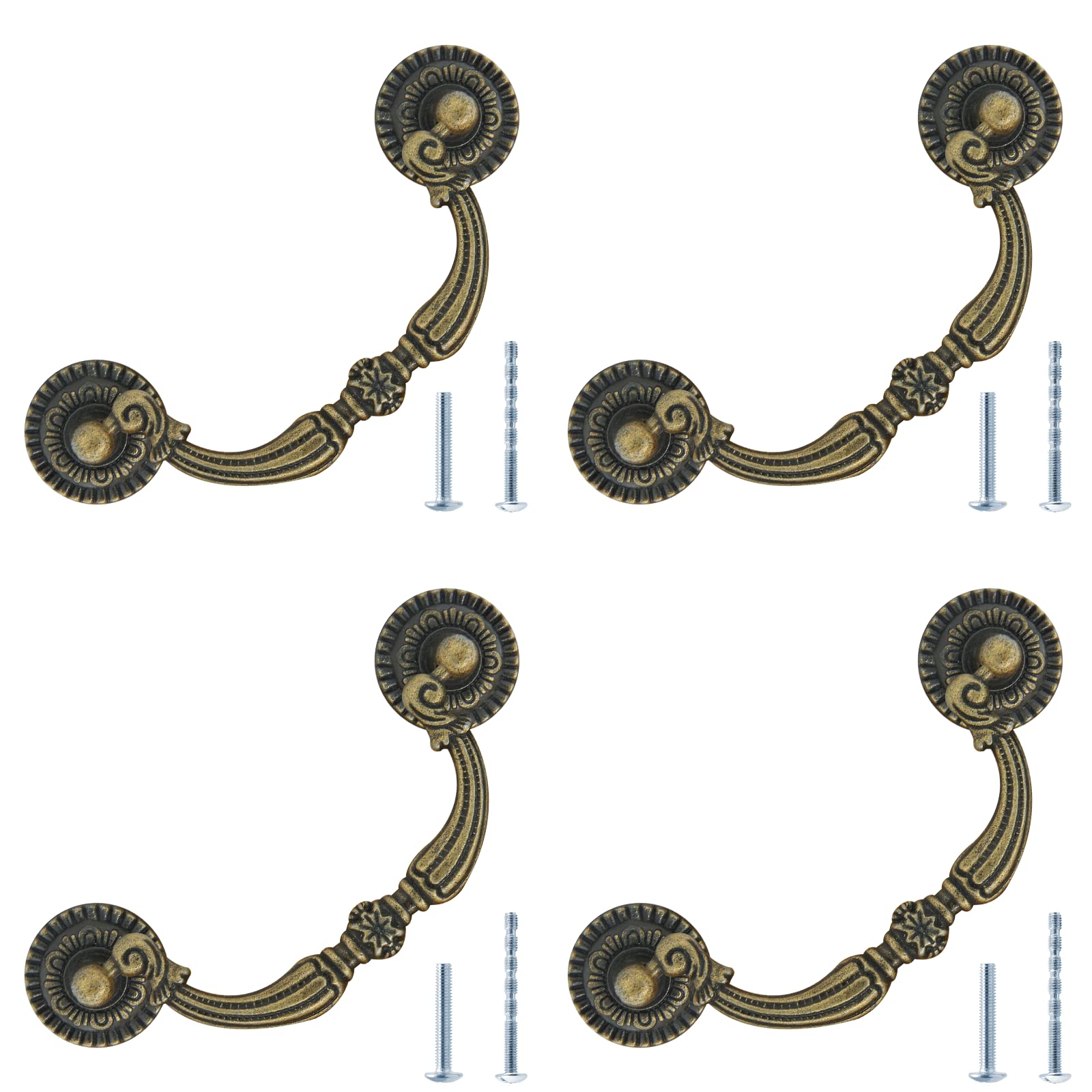 Photo 1 of Moicstiy 4Pcs 2.5 Inch Hole Center Vintage Drop Bail Drawer Pull Handles, Antique Bronze Cabinet Pulls with Screws for Furniture, Kitchen, Wardrobe, Cupboard