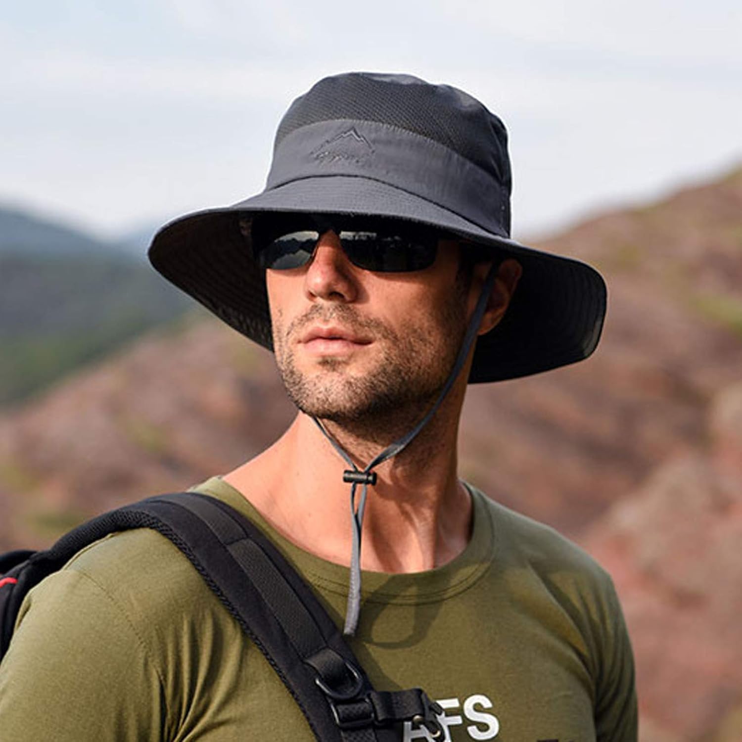 Fishing Hat for Men & Women, Outdoor UV Sun Protection Wide Brim Hat with Face Cover & Neck Flap Dark Grey: Clothing