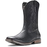 IUV Cowboy Boots For Men with Wide Square Toe Western Retro Boot Durable Classic Fashionable Embroidered Pull On Slip Resistant Boots