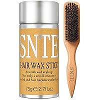 100% Boar Bristle Hair Brush & Hair Wax Stick Set, Soft Bristle Hair Brush for Fine to Medium Hair of Women & Men, Slick Back