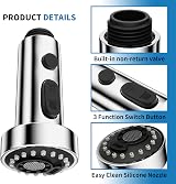 Hibbent 3 Function Kitchen Sprayer Head G1/2 Chrome Pull Out Replacement view 3