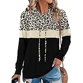 Angerella Hoodies for Women Camo Leopard Print Tops Pullover Hooded Sweatshirt Drawstring with Pocket