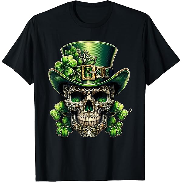 T-shirt Saint Patrick's Day Avec Motif Crâne - Homme Et Grandes Tailles, Taille M Noir, Neuf Avec étiquette
