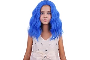 PATTNIUM Kids Dark Blue Wig Children Short Blue Wavy Curly Wigs Girls Side Part Bob Wigs Synthetic Halloween Cosplay Costume Hair Wig