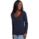 Hanes Womens Originals Long Sleeve Cotton V-Neck T-Shirt, Lightweight V-Neck Tee, Modern Fit