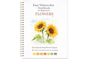 Easy Watercolor Workbook for Beginners – Flowers, 16 Original Watercolor Projects, 9.4 × 7.48 inches Lay-Flat Watercolor Pape