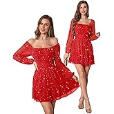 Bridesmay Women's Sparkly Long Sleeve Short Party Dresses 2026 Square Neck Flowy Mini Prom Dress
