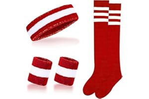 Haakong Striped Sweatbands Set Sports Headband and Wristbands Sweatbands Striped Sweatband Set for Men and Women