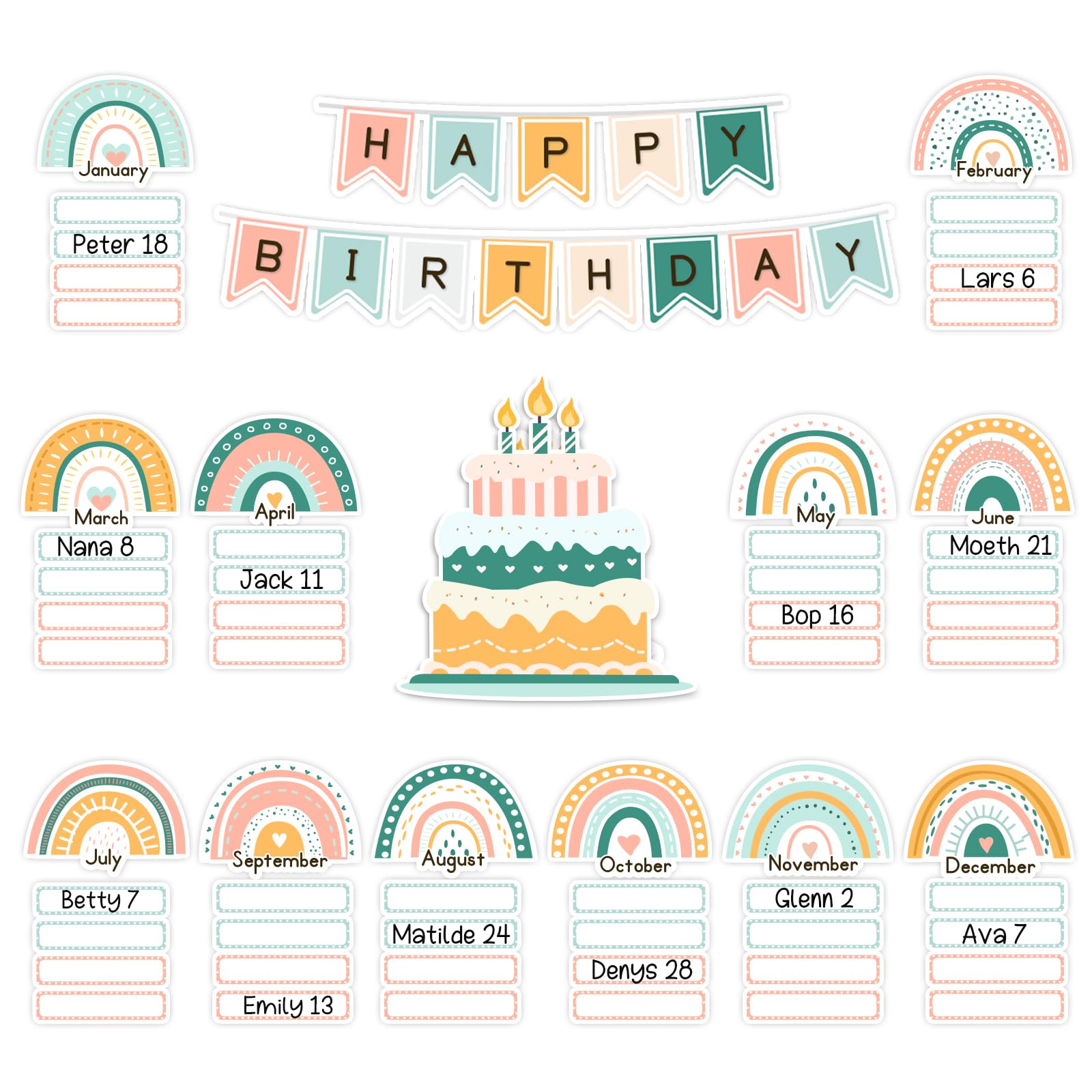Photo 1 of EAMAY Happy Birthday Boho Rainbow Bulletin Board Set for Classroom (Boho Rainbow)