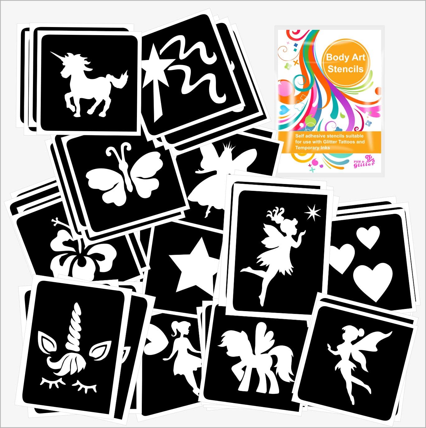 60 FAIRY themed Girls Glitter Tattoo Body Art Stencil pack