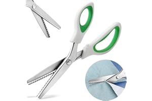 ktnstsaal Pinking Shears Comfort Grips for Cut Sewing Fabric Leather Crafts-Green Zig Zag Scissors-Professional Handheld Dressmaking