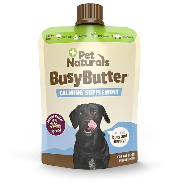 PET NATURALS BUSYBUTTER EASY SQUEEZE CALMING PEANUT BUTTER FOR DOGS 6OZ POUCH