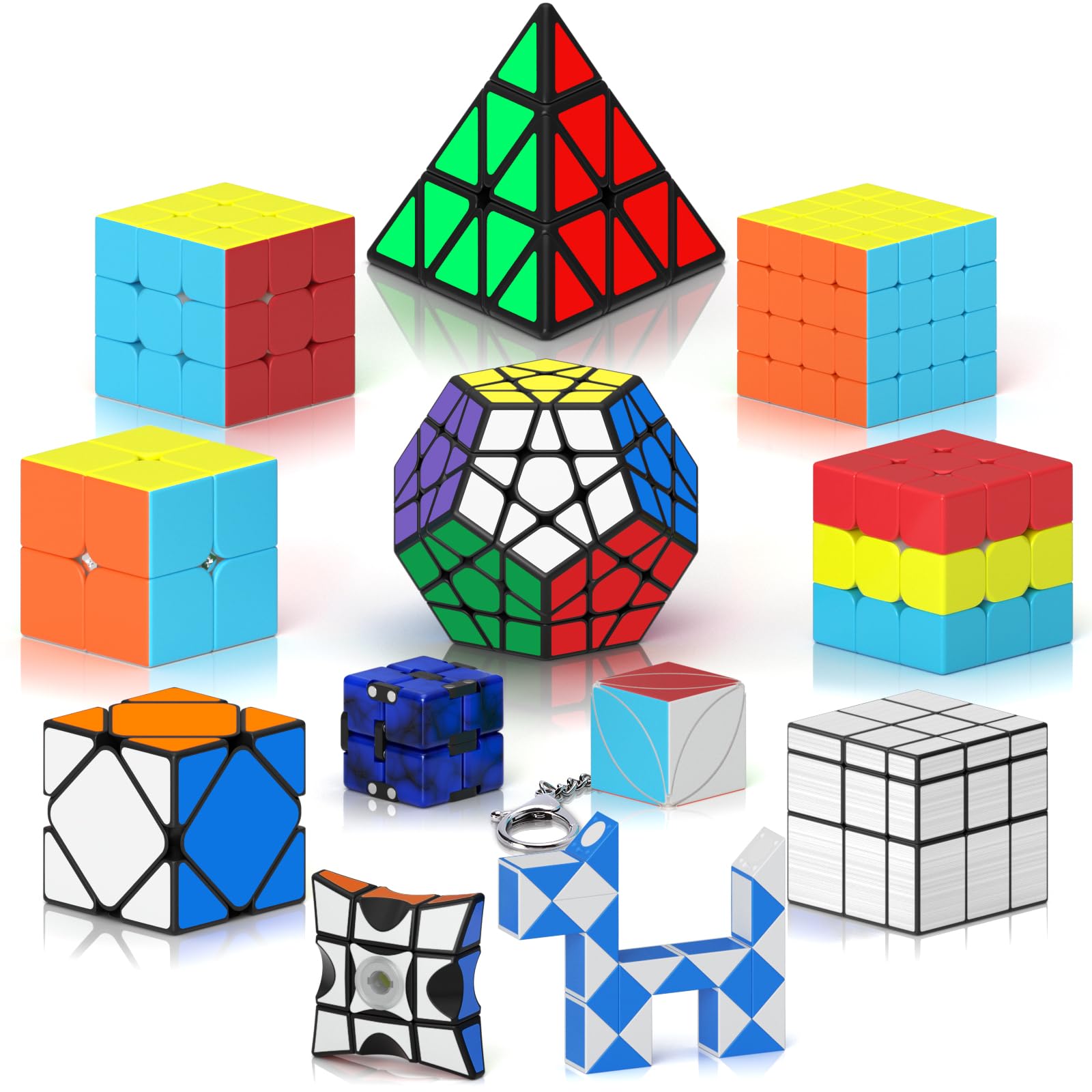 ROXENDA 12 Packs Speed Cube Set, 2x2 3x3 4x4 Pyramid Skewb Infinity Sticker Puzzle Cube 1x3x3 Spinner Cube Bundle, Christmas Birthday Party Toy for Kids Teens Adults (12 Pack)