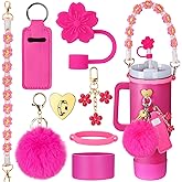Mity rain Cup Accessories for Stanley Cup 30oz 40oz Tumbler with Handle, Including Water Bottle Handle Strap, Chapstick Holder, Boot, Keychain Charms, Straw Topper Cover Cap for Stanley (Rose)