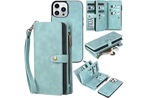 TwoHead Wallet Case Compatible with iPhone 15 Pro Max,Detachable Magnetic Phone Case,All-Round Shockproof Protective Leather Phone Case with Card Holder,6.7 in,Blue