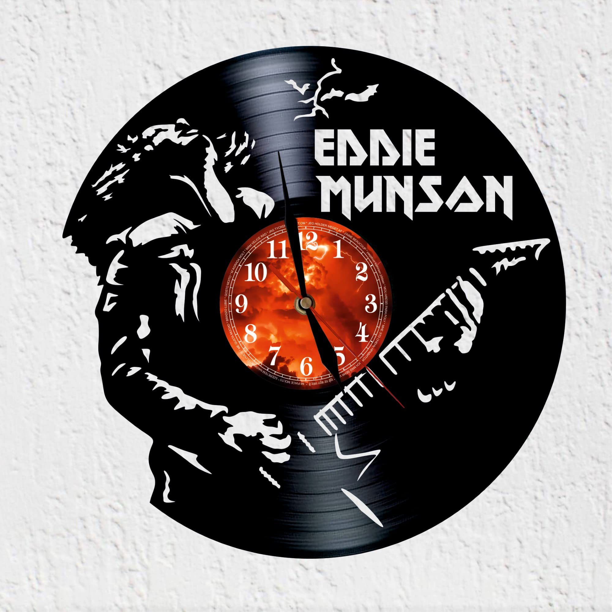 Wall Clock Eddie Munson Club Leader Hellfire Metalhead Guitarist Wall Decor Vinyl Record, Black/White, 12'' (Mgizda-0043)