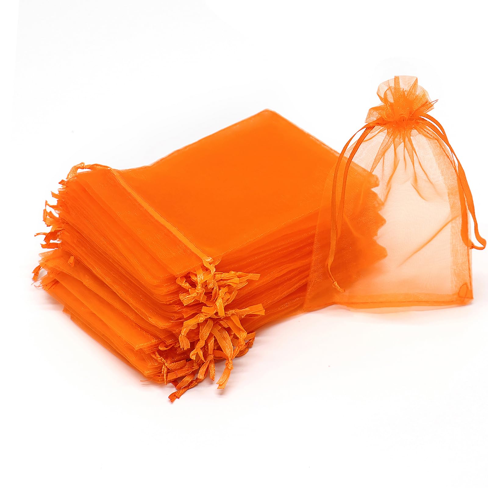 Bezall 100pcs Orange Organza Bags 4x6 inches, Drawstring Wedding Favors Gift Bags Mesh Halloween Candy Pouches