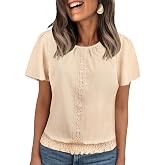 Falechay Womens Summer Tops Ruffle Sleeve Scoop Neck Pleated Front Shirts | Dressy Casual Blouse, Cute Vacation Tunic, Comfort Office Clothes, Elegant Loose Fit Outfits, Trendy Fashion 2026