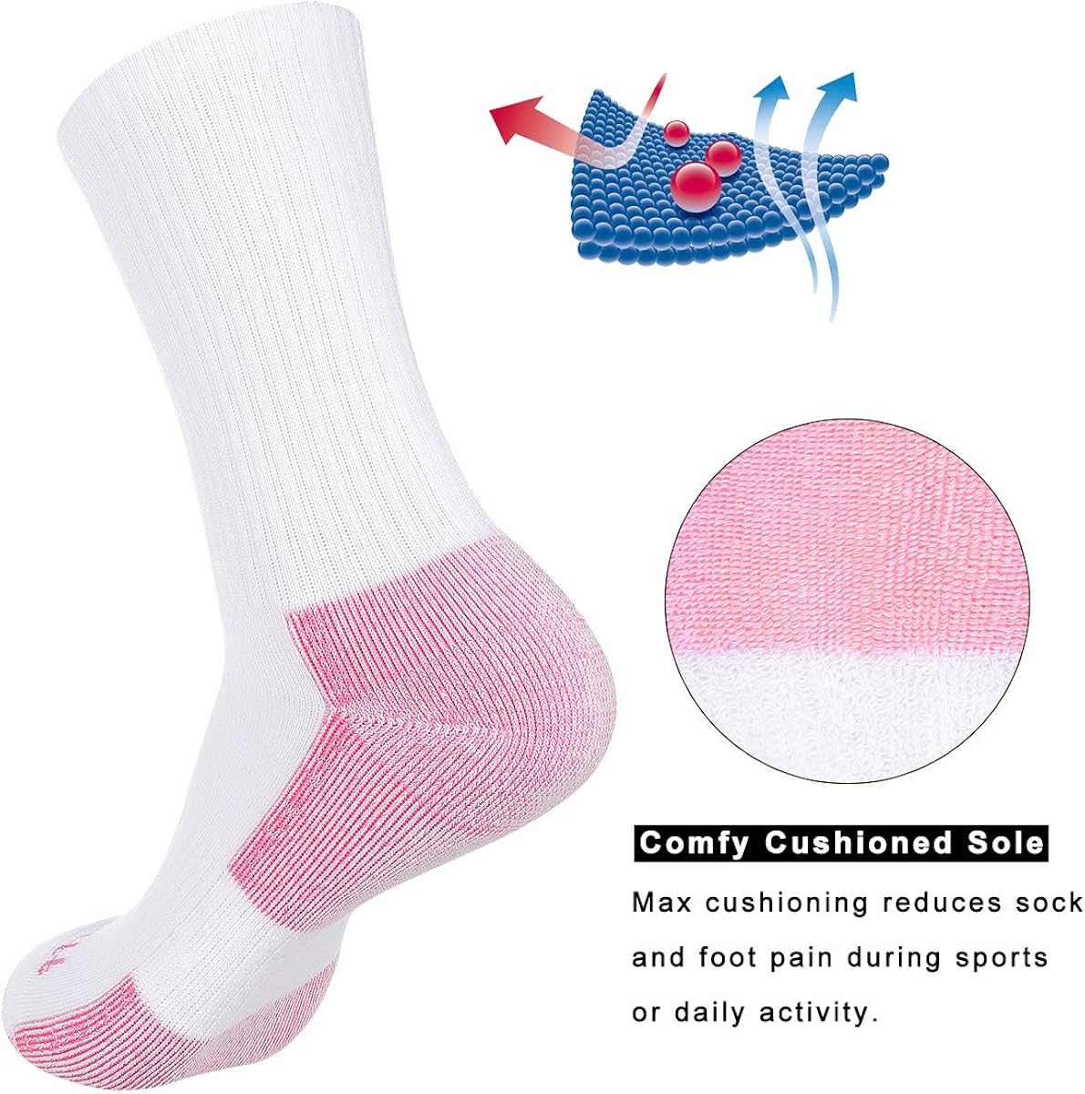 Heatuff Women's 6 Pack Performance Athletic Cushioned Crew Socks With Reinforced Heel & Toe at  Women’s Clothing store